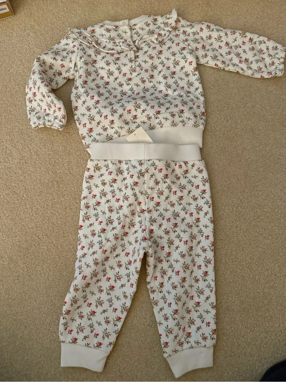 Ralph Lauren Cream Sweats Set with Pink Floral Print